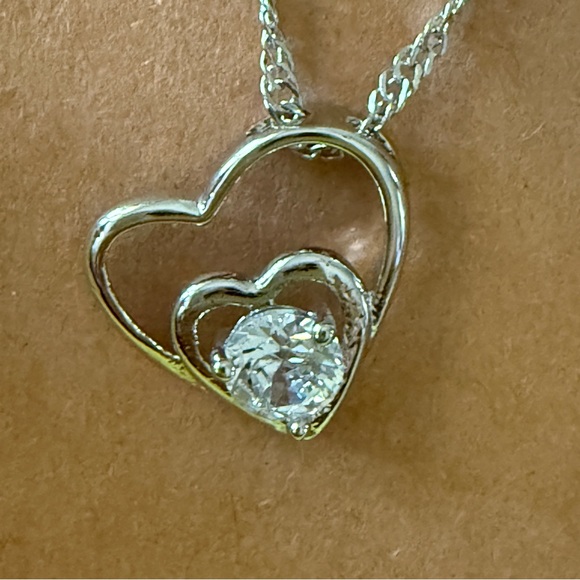 Unbranded Jewelry - NEW Silver-Tone Double Heart Pendant Necklace – Sparkling CZ Accent